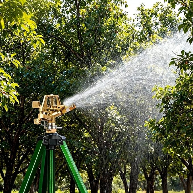 Impact Sprinkler on Tripod Base 360° Adjustable Brass Sprinkler Head with Stakes Heavy Duty Metal Tripod Lawn Sprinkler for Large Area Lawn Yard &amp Garden Irrigation 1 Pack