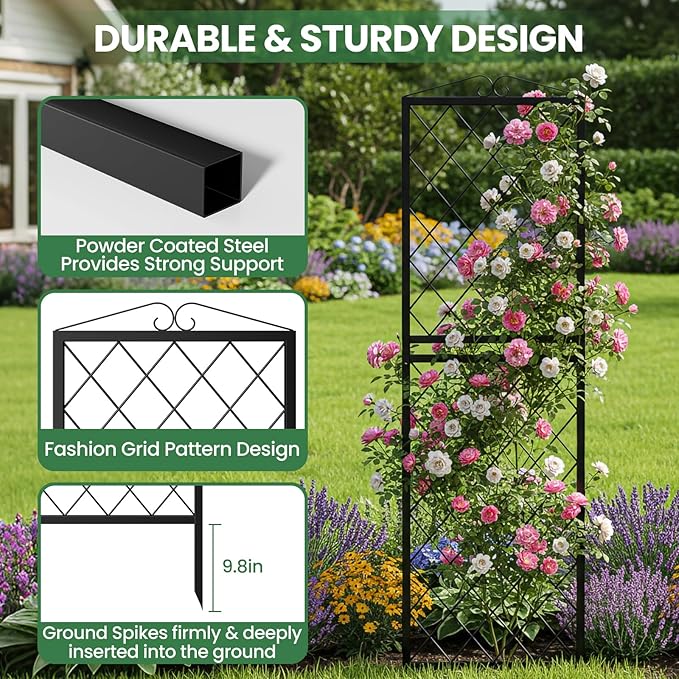 2 Pack 71 Inch Metal Garden Trellis for Climbing Plants Thickened Square Tube Metal Garden Trellis for Vines Plant Rose Vegetable SupportLarge Decorative Outdoor Trellis