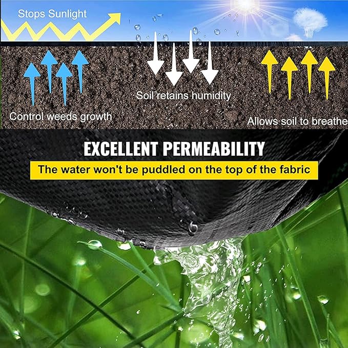 Weed Barrier Fabric PP Material Premium Garden Landscape Fabric for Flower Bed Yard Heavy Duty Ground Cover with Green Guide Strip Helps Align Plants Ultra Thick (Size : 0.9x152m/3x500ft)