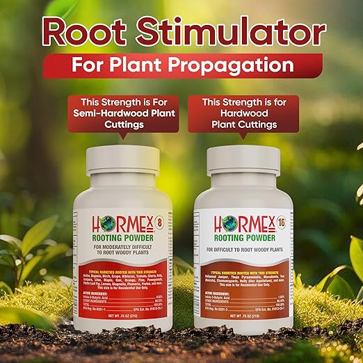 Hormex Rooting Powder #8#16 (0.80-1.60% IBA) for Hardwood Plants Trees &amp Shrubs - High Strength Root Powder Root Stimulator for Plants Rooting Hormone for Cuttings Cloning &amp Propagation