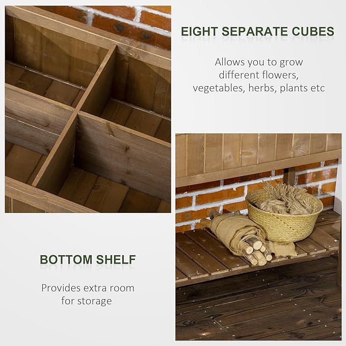 43x18x30in Raised Garden Bed with 8 Pockets and Shelf Wooden Elevated Planter Box with Legs to Grow Herbs Vegetables and Flowers Dark Brown