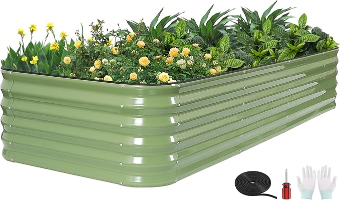 GoCampDriect 6IN1 Raised Garden Bed - 8x3x1.4ft Galvanized Raised Garden Boxes Outdoor Corrosion Resistant | Variable Shape 9x2x1.4ft Metal Raised Garden Beds for Planting Vegetable Fruits Flower