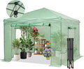 GDY 10X10FT Instant Pop-up Greenhouse Walk-in Plant Gardening Green House with PE Cover/Roll-Up Zipper Doors/Side Windows for Indoor Backyard and Outside Green/Clear.