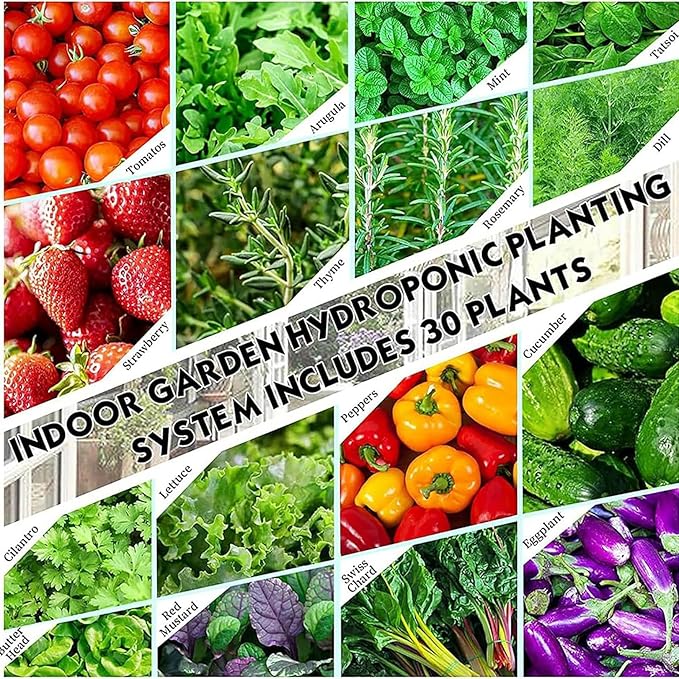 30 Pods Hydroponics Tower Garden Hydroponic Growing System Aeroponics Growing Kit for Herbs Fruits and Vegetables with Hydrating Pump Adapter Net Pots Timer for Herbs Fruits and Vegetables