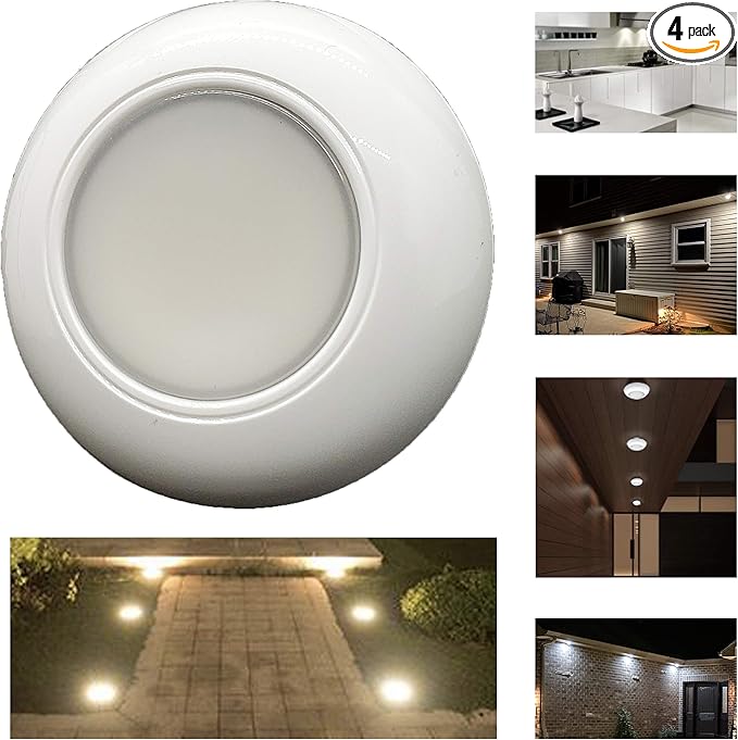 OZUSA 3 Round White LED Lights 6000K Surface Mount Indoor Outdoor Waterproof Lighting for Garden Landscape Porch Patio Deck 12 Volts