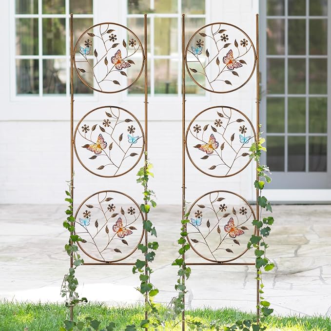 SUNNYPARK Set of 2 Butterfly Metal Garden Trellis for Climbing Plants Decorative Vegetables Flowers Vine Trellis for Outdoor Patio 55'' H x 12.4'' W