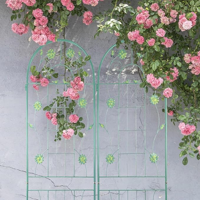 2 Pack Rustproof Metal Trellis for Climbing Plants 71x19.7 Outdoor Garden Support for Vines/Roses/Vegetables French Country Iron Plant Stand for Patio/Wedding Decor (Green)