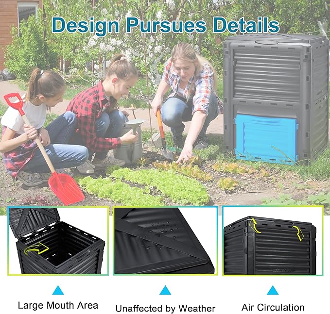 Garden Compost Bin 80 Gallon (300L) Large Outdoor Composter from PP MaterialComposting Box Easy Assembly &amp Many Vents Fast Creation of Fertile Soil Lightweight &amp Sturdy