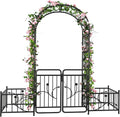 Garden Arbor 80 W x 87 H Metal Garden Arch with Gate and Planter Boxes Wedding Arch Party Decoration for Climbing Plants Outdoor Lawn Patio and Backyard