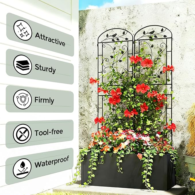 Garden Trellis for Climbing Plants 2 Pack 71x20 in Metal Lattice Panel with Black Coating Tall Climbing Support for Rose Vines Clematis Flowers Vegetables Fruits - Plant Trellis Outdoor
