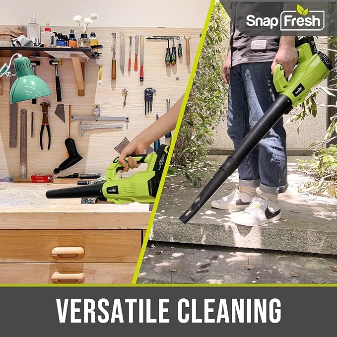SnapFresh Cordless Leaf Blower - 180 CFM Leaf Blower with Battery &amp Charger 2 Section Tubes Free Control SpeedLightweight Electric Leaf Blower for Blowing Leaves Lawn Care Dust &amp Other D