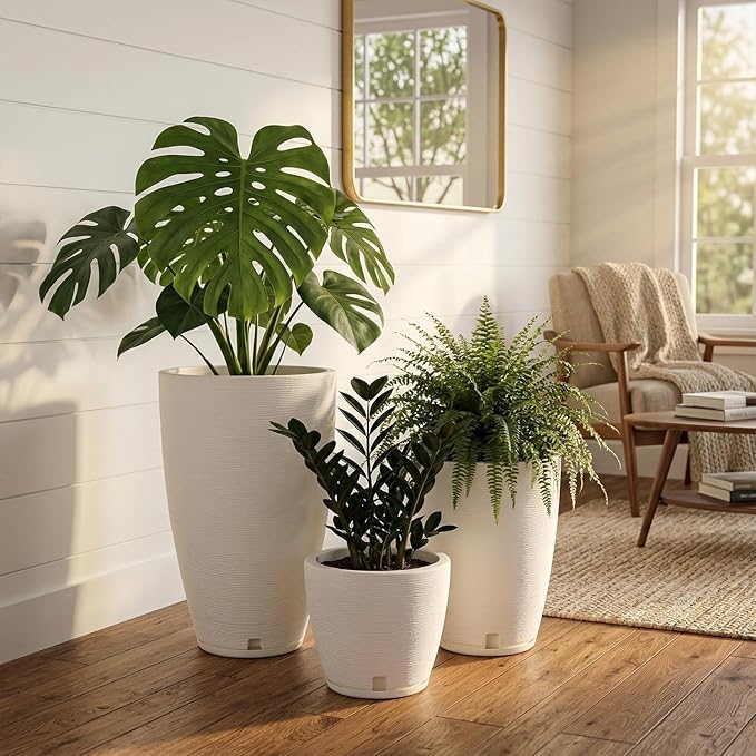 Floridis Planter Set of 3 Outdoor/Indoor Plastic Resin (White)