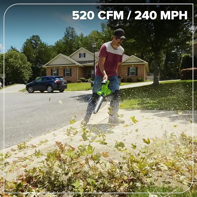 Greenworks 48V (24V x 2) 3-in-1 Brushless Blower Vacuum Mulcher (520 CFM / 240 MPH) Powerful for Yard Lawn Patio and Driveway Cleanup Includes (2) 6.0Ah Batteries and 100W Fast Charger