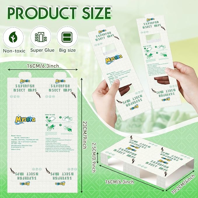 96 Traps Silverfish Traps 48 Sheets Silverfish Killer Indoor Non Toxic Sticky Insect Killer with Dual Color Pattern Lure for Crawling Detachable Use as 96 Small or 48 Large