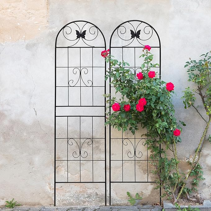 2 Pack Rustproof Metal Trellis for Climbing Plants 71x19.7 Outdoor Garden Support for Vines/Roses/Vegetables French Country Iron Plant Stand for Patio/Wedding Decor (Black1)
