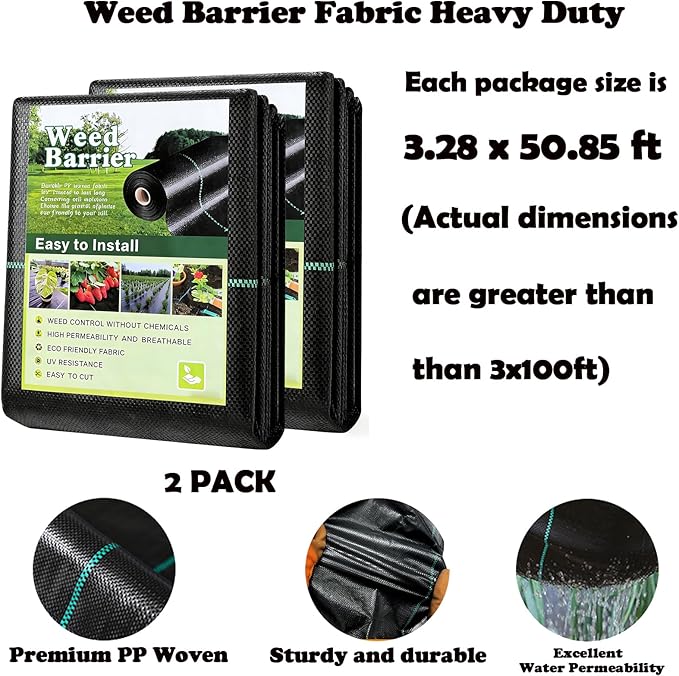 Weed Barrier Fabric Heavy Duty 3x100ft 3.2oz Non Woven Landscape Fabric with Scissors &amp 40 Ground Stakes Geotextile Ground Cover for Weed Control Garden Driveway Pathway Patio