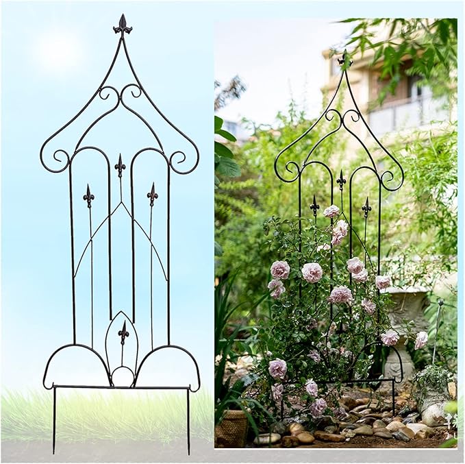 Iron Garden Trellis Climbing Frame 140cm×50cm Outdoor Fence Plant Support Stake for Outdoor Garden Terrace Balcony Flower Bed