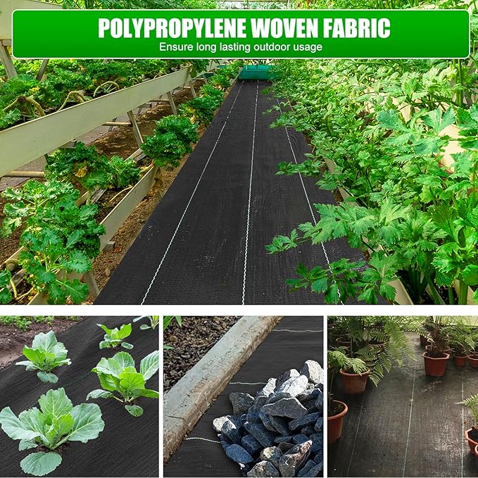 6ft x100ft Black Weed Barrier Landscape Fabric Heavy Duty 3.2OZ French Drain Fabric Ground Cover Weed Cloth for Erosion ControlOutdoor Gardening Weed Control Mat