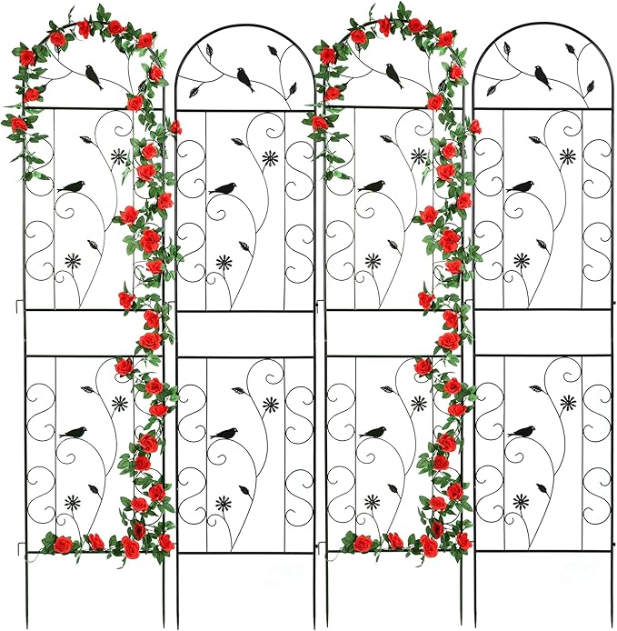 Metal Garden Trellis for Climbing Plants 4 Pack 86.5 x 19.7 Black Plant Trellis Outdoor Clematis Rrellis Outdoor Arched Decoration Suitable for lawns Gard Black