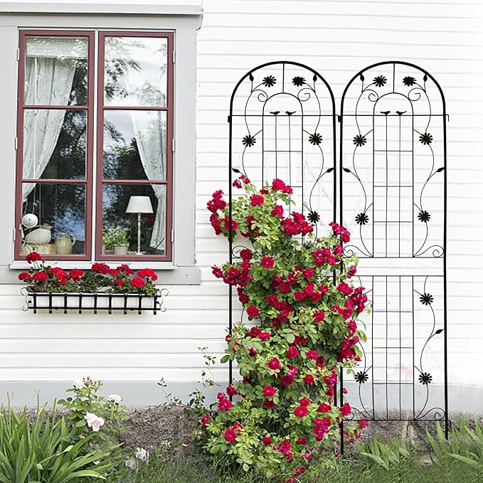 2 Pack Metal Garden Trellis 86.7 x 19.7 Rustproof Trellis for Climbing Plants Outdoor Flower Support Black-74