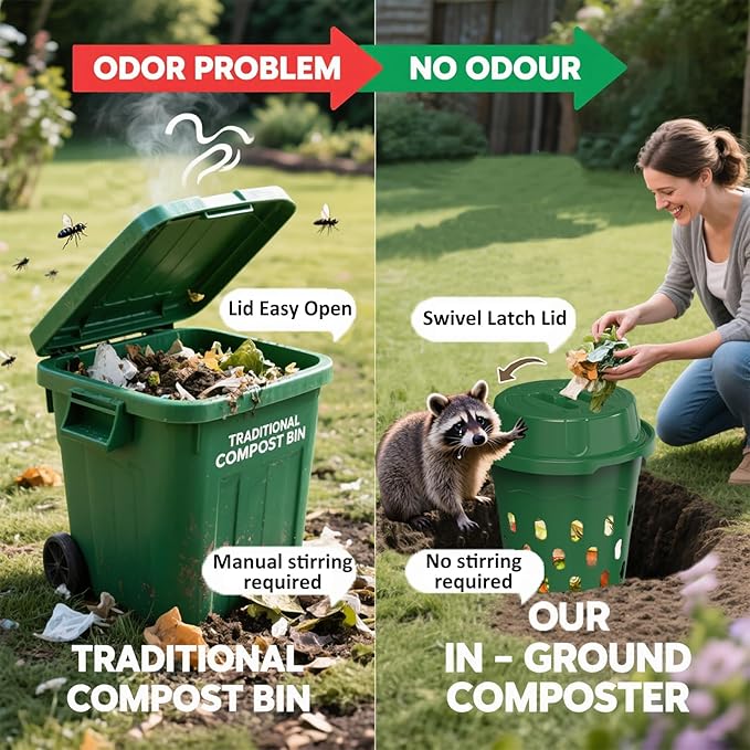 2-Pack InGround Compost Bin for Garden Beds 8L Worm Composter Farm for Faster Composting Worm Composter Kit with Aeration Animal-Proof Lid for Beginners (9.5x9.5x10.8Inch) (2 Green)