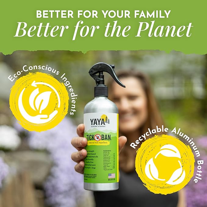 Yaya Organics All Natural Extra Strength Tick Repellent DEET Free - 16 Ounce Spray Bottle