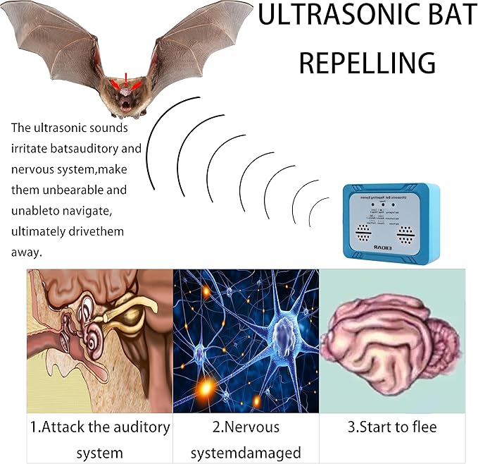 Ultrasonic Bat Repellent Dual Speaker Bat Removal Solution for Attic Garage Porch Basement - Pet Human Safe Indoor Ultrasonic Repellent Device