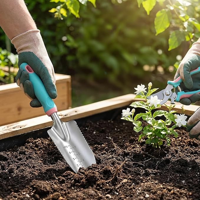 Garden Tool Set 6Pcs Essential Gardening Supplies Kit with Trowel Transplanter Hand Rake Pruner Outdoor Hand Tools for Women &amp Men