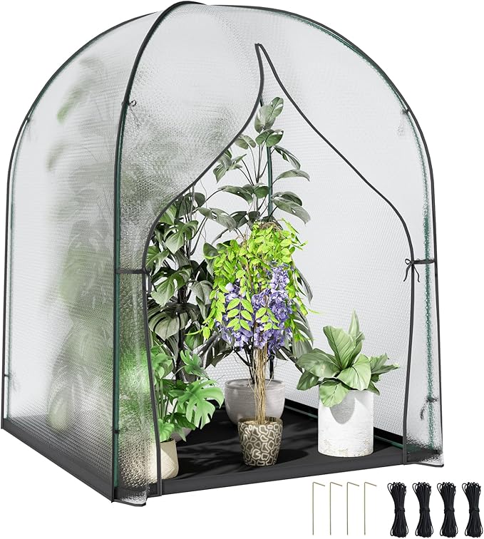 Portable Greenhouse for Outdoors Green House Tent with Thick Bubble Film Cover Ground Mat Zippered Door Walk-in Mini Green House Kit for Outside 47.2x47.2x71 Inch