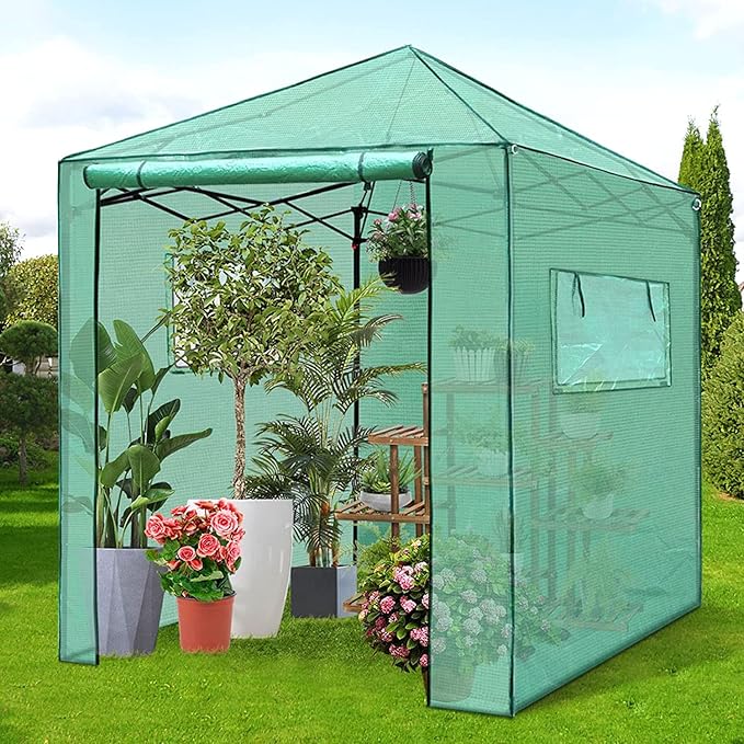 PexFix 8'x 8' Portable Walk-in Greenhouse for Outdoor &amp Indoor Easy to Assemble Pop up Grow Greenhouses with Sturdy PE Cover and Roll-Up Windows &amp Door for Flowers Fruits Herbs Growing