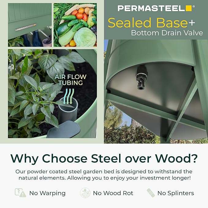 Permasteel Raised Garden Bed with Legs 40×20×37 in Planter Box with EnGrow™ TrueSoil™ Technology for Vegetables Flowers Herbs and Fruit Outdoor Indoor Storage Shelf Sage