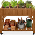 Best Choice Products Elevated 8 Pocket Herb Garden Bed Mobile Raised Customizable Wood Planter for Herbs Vegetables Flowers w/Lockable Wheels Storage Shelf Drainage Holes - Acorn Brown