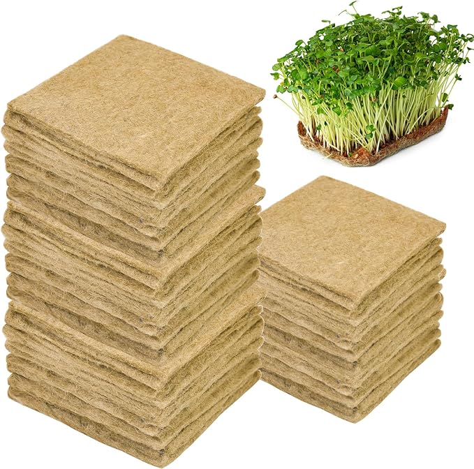 64PCS Microgreens Kit 5 X 5 Hydroponic Sprouting Pads Microgreen Grow Mat Indoor Organic Production for Microgreen Starter Tray Wheatgrass Sprouts