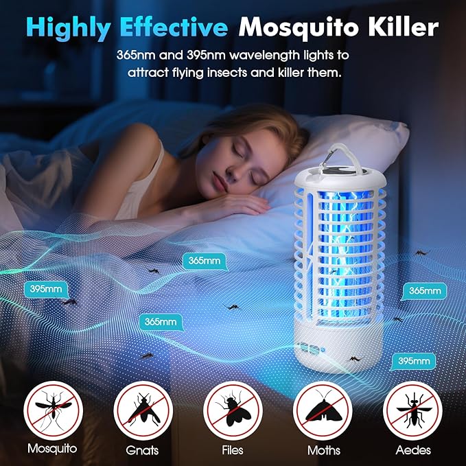 Rechargeable Bug Zapper（2 Pack） Portable Electric Mosquito Killer for Indoor &amp Outdoor Fly Trap for Camping Patio Garden Kitchen and Porch(White)