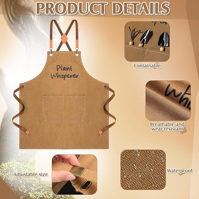 Tarpop Garden Tool Set Christmas Plant Whisperer Gardening Gifts for Women 7 Pcs Vegetable Planting Tool Kit Cap Canvas Apron Gloves Soil Scoop Transplant Trowel Cultivator Flower Tub(Brown)