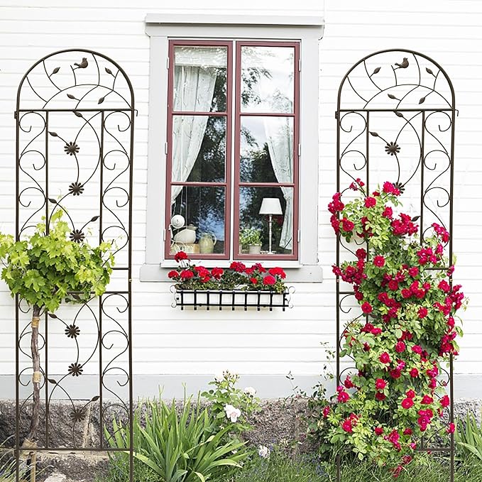 Garden Trellises 2 Pack Brown Metal Coated Rustproof Trellis for Climbing Plants Outdoor Roses Vines Flowers and Vegetables-19.7×86.7 inches