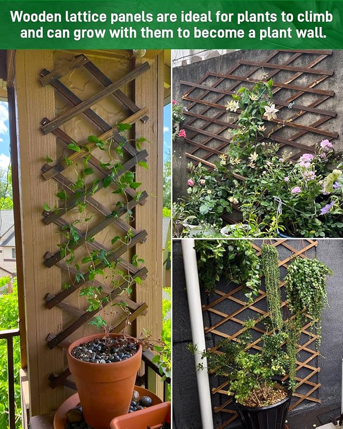 1Pack 47.2Inch Wooden Lattice Wall-Expandable Plant Garden Trellis for Climbing Plants Outdoor