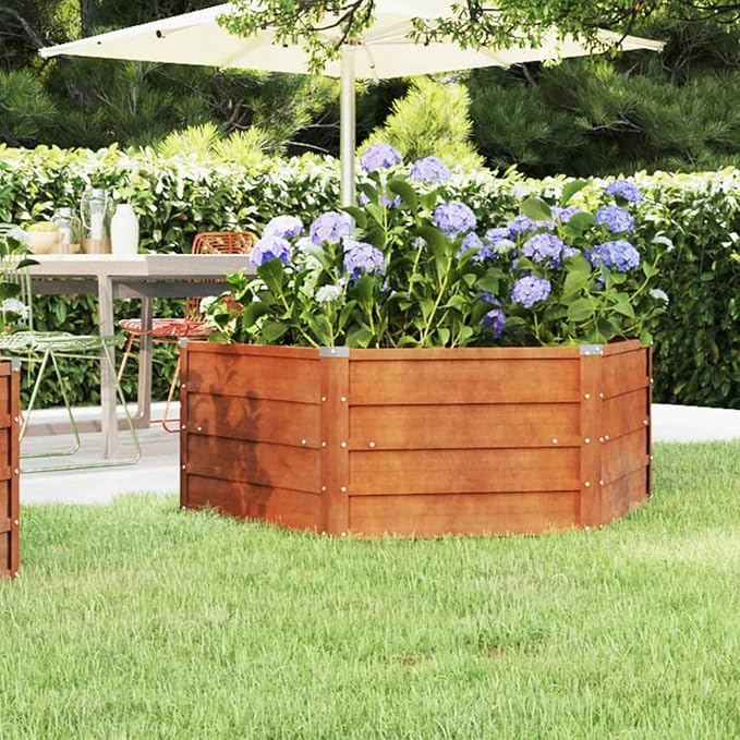 Raised Garden Bed Rust 129 x 129 x 45 cm Corten Steel Raised Garden Bed in Metal Outdoor Plant Holder for Flowers and Herbs