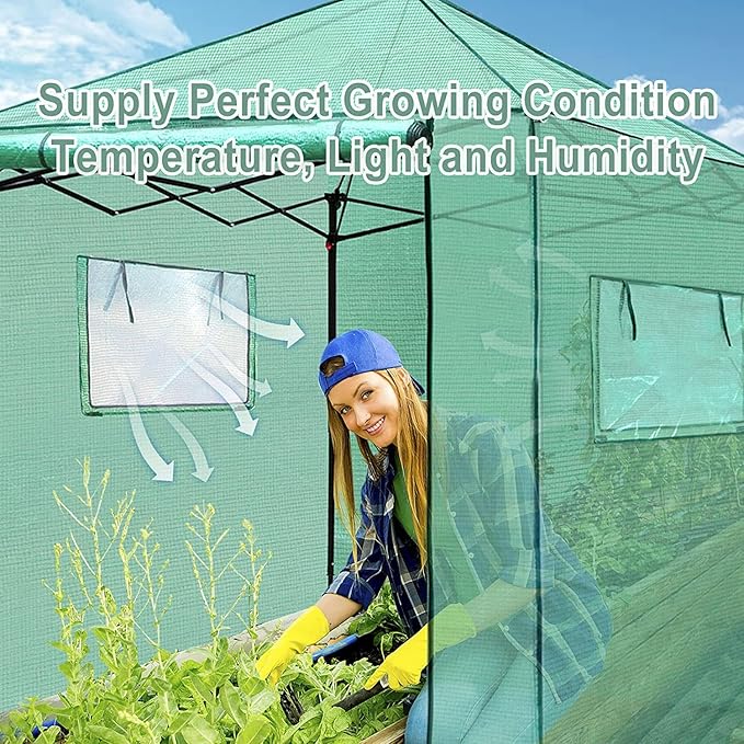 PexFix 8'x 8' Portable Walk-in Greenhouse for Outdoor &amp Indoor Easy to Assemble Pop up Grow Greenhouses with Sturdy PE Cover and Roll-Up Windows &amp Door for Flowers Fruits Herbs Growing
