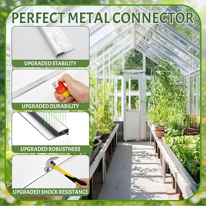 Tandefio 20 Pcs 2 ft Aluminum U Connector Greenhouse Panels Fits 6 mm Polycarbonate Greenhouse Connector Silver U Channel Roofing Accessories Join 2 Pieces of Panels Together Prevent Dust Rain
