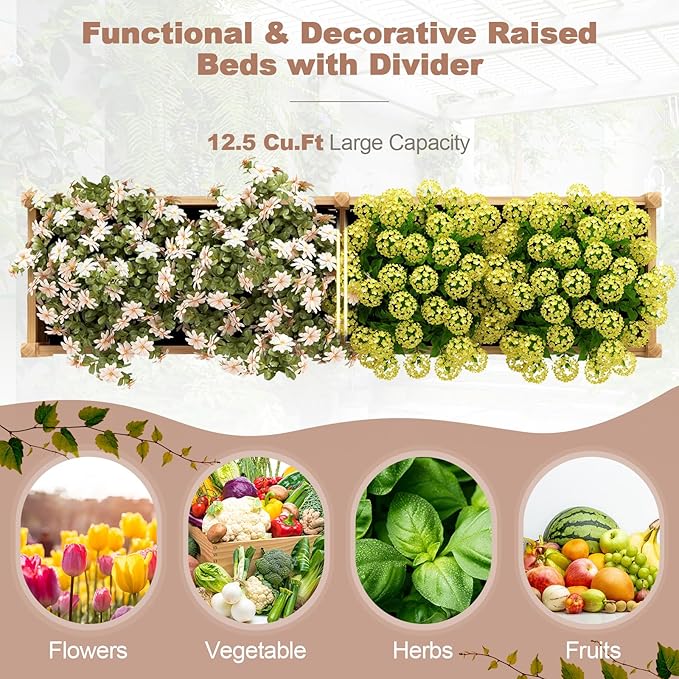 Giantex Wood Raised Garden Bed Planting Bed with Corner Drainage Non-Woven Liner for Growing Vegetables Flowers Herbs Fruits 89”x23.5”x16” Divisible Planter Box for Backyard Garden Lawn