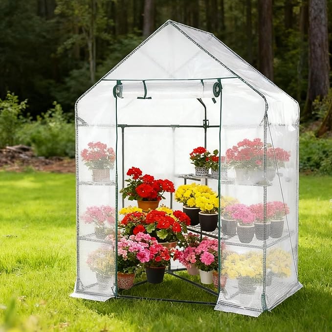 yeesport 56x56x76Inch PE Cover for Walk-in Greenhouse with Roll-Up Zip Panel Door PE Replacement Cover for Gardening and Growing Plants Outdoors with Front Roll-Up Zipper Entry Door (White)