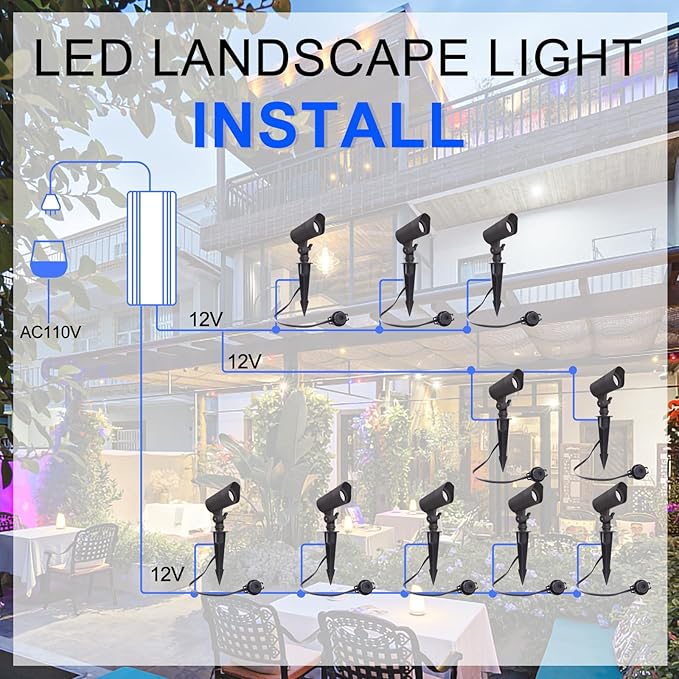 LED Landscape Lights with Connectors 12V Low Voltage Warm White 3000k 4W 175LM Outdoor Waterproof Garden Pathway Lights Wall Tree Flag Spotlights with Spike Stand 6 Pack