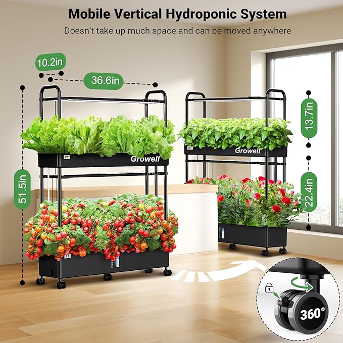 Large Hydroponics Growing System Kit 60 Pods Vertical Hydroponic Garden with 2 Light Modes Grow Light Auto Circulating Water System 32L Indoor Gardening System for Herb Vegetable Fruit