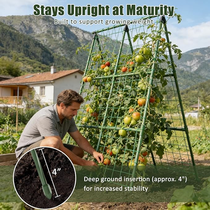 Miory Cucumber Trellis 2 Pack A-Frame Trellis for Raised Bed Garden Trellis for Climbing Plants Outdoor Plant Support for Vegetables Vines Steel with PE Coated (32 Lx48 H)