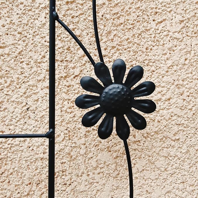 2 Pack Rust-Resistant Metal Garden Trellis with Decorative Design - Black