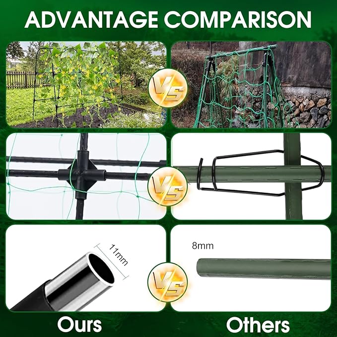Garden Trellis for Climbing Plants Outdoor Cucumber Trellis for Raised Bed Garden Arch Trellis Support for Cucumbers Tomatoes Beans Peas 50x48 inch Metal Trellis with Netting Black