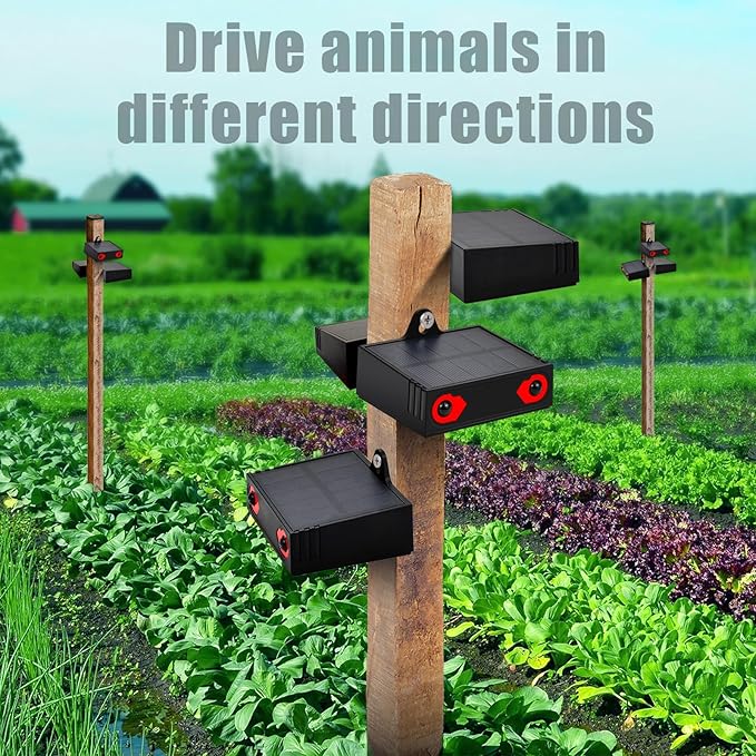 Solar Predator Control Light Nocturnal Animal Repeller Deer Repellent Device Coyote Deterrent Keep Wild Nighttime Animals Away from House Yard Farm Chicken Coop with Dual Red Strobe Lights Pack of 4