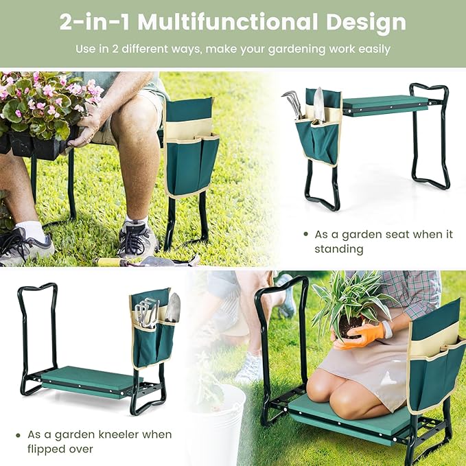 IRONMAX Garden Kneeler and Seat Heavy Duty Foldable Gardening Bench Stool w/Soft Foam Pad &amp Tool Storage Bag for Kneeling &amp Sitting Gardening Gifts for Women Men