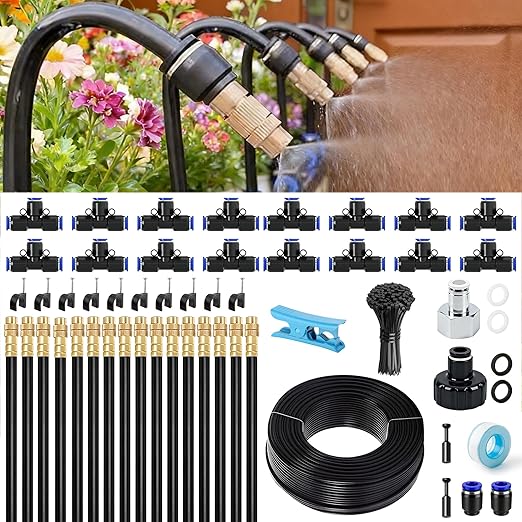 Lawn &amp Garden Watering Equipment360° Adjustable Drip Irrigation System50 ft Garden Plant Watering System with 15 Nozzles 5/16 inches Hose Greenhouse Accessories for Yard Lawn Plants